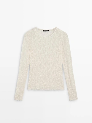 Вязаная кофта с длинными рукавами и кружевом- Заказать в России