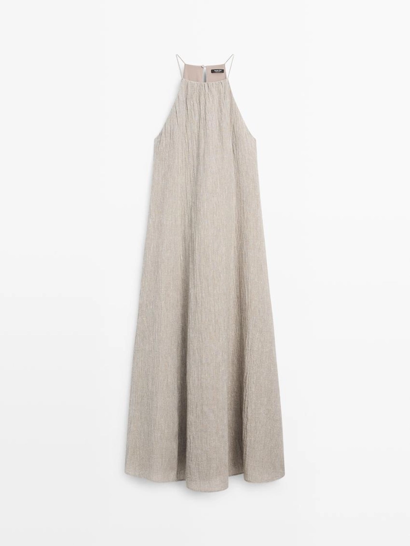Платье из льняной смеси с завышенным вырезом