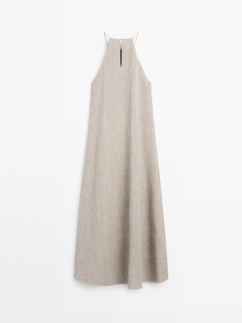 Платье из льняной смеси с завышенным вырезом