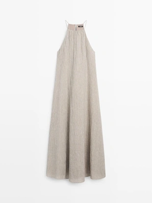 Платье из льняной смеси с завышенным вырезом- Заказать в России