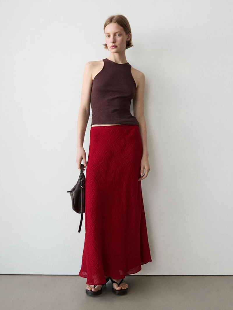 Юбка-миди с оборкой из 100% льна