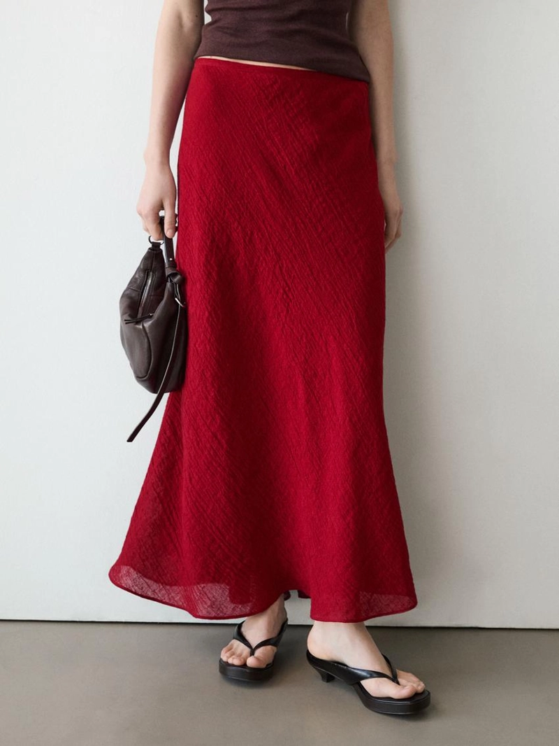 Юбка-миди с оборкой из 100% льна