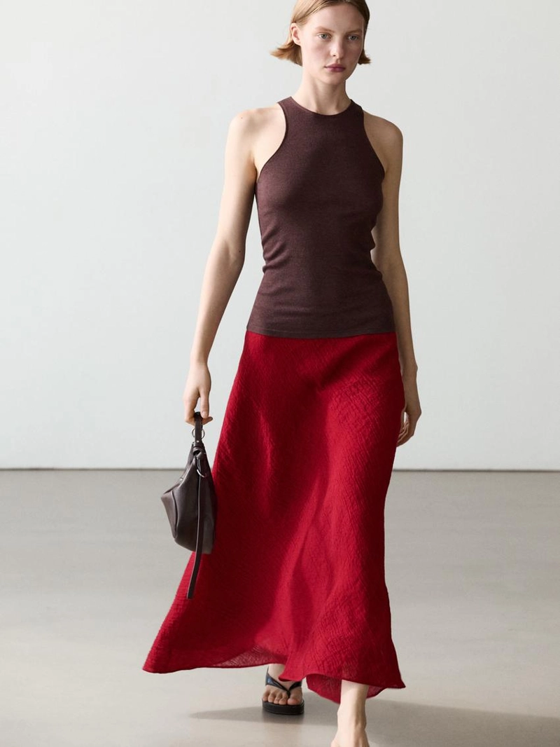 Юбка-миди с оборкой из 100% льна