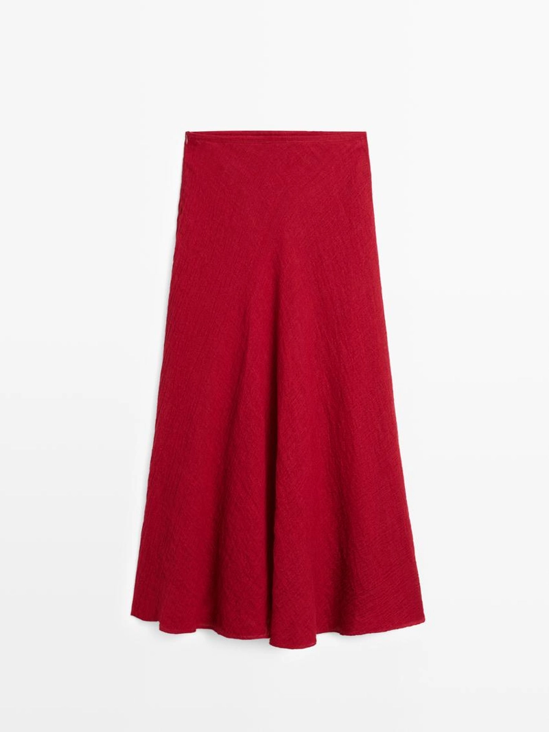 Юбка-миди с оборкой из 100% льна