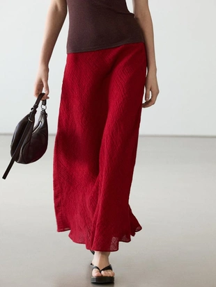 Юбка-миди с оборкой из 100% льна- Заказать в России