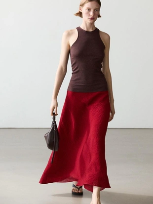 Юбка-миди с оборкой из 100% льна- Заказать в России