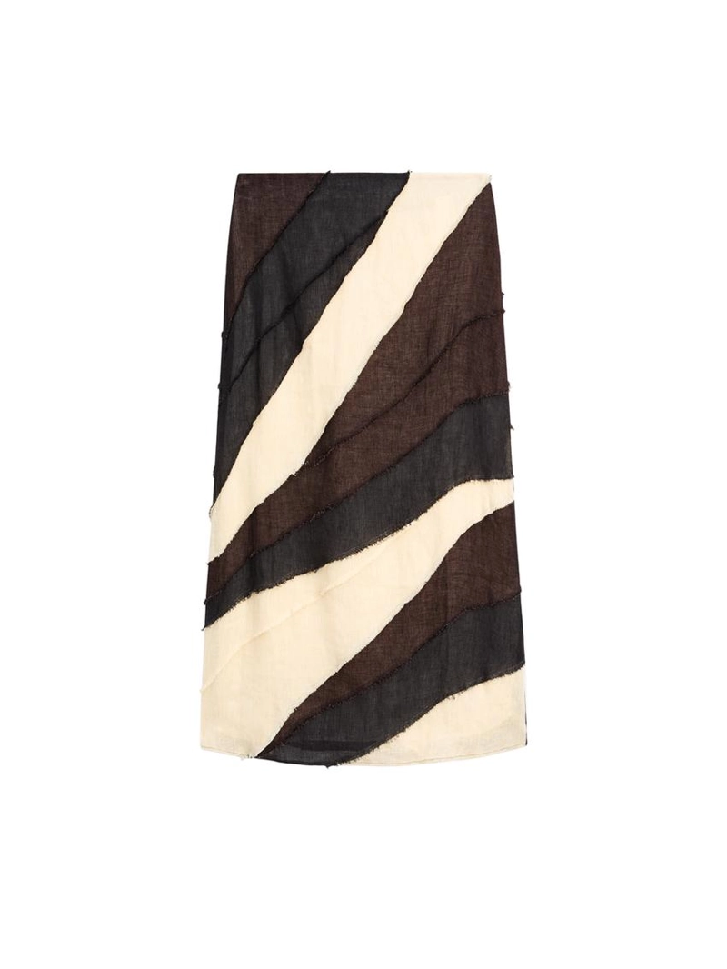 Многослойная юбка-миди из льна с контрастной отделкой