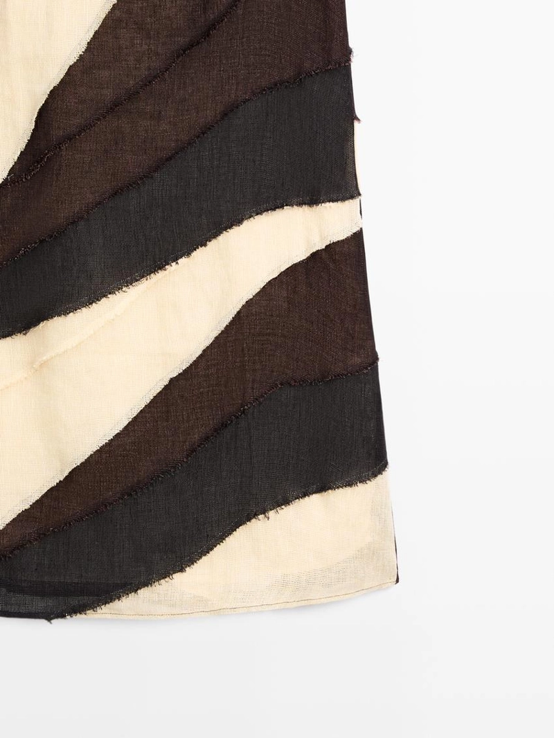 Многослойная юбка-миди из льна с контрастной отделкой