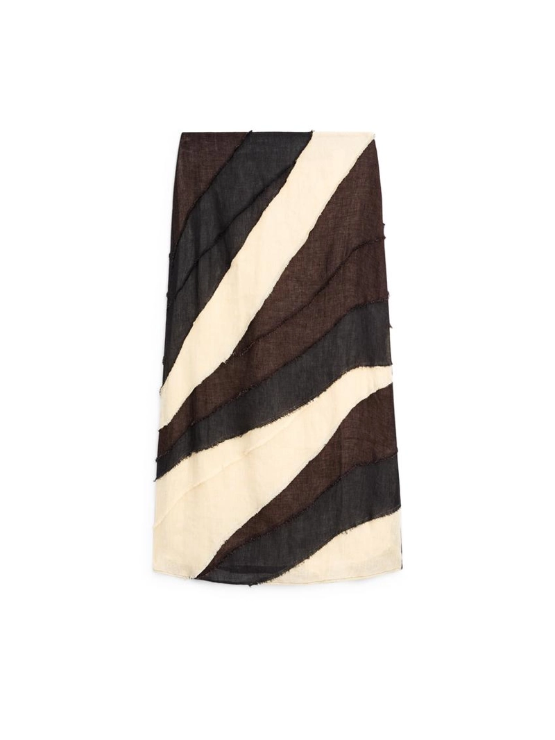 Многослойная юбка-миди из льна с контрастной отделкой