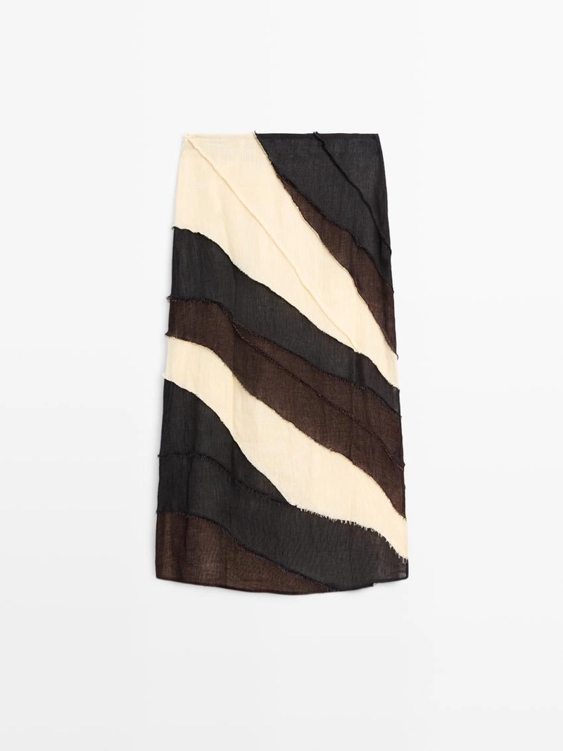 Многослойная юбка-миди из льна с контрастной отделкой