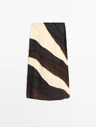 Многослойная юбка-миди из льна с контрастной отделкой- Заказать в России