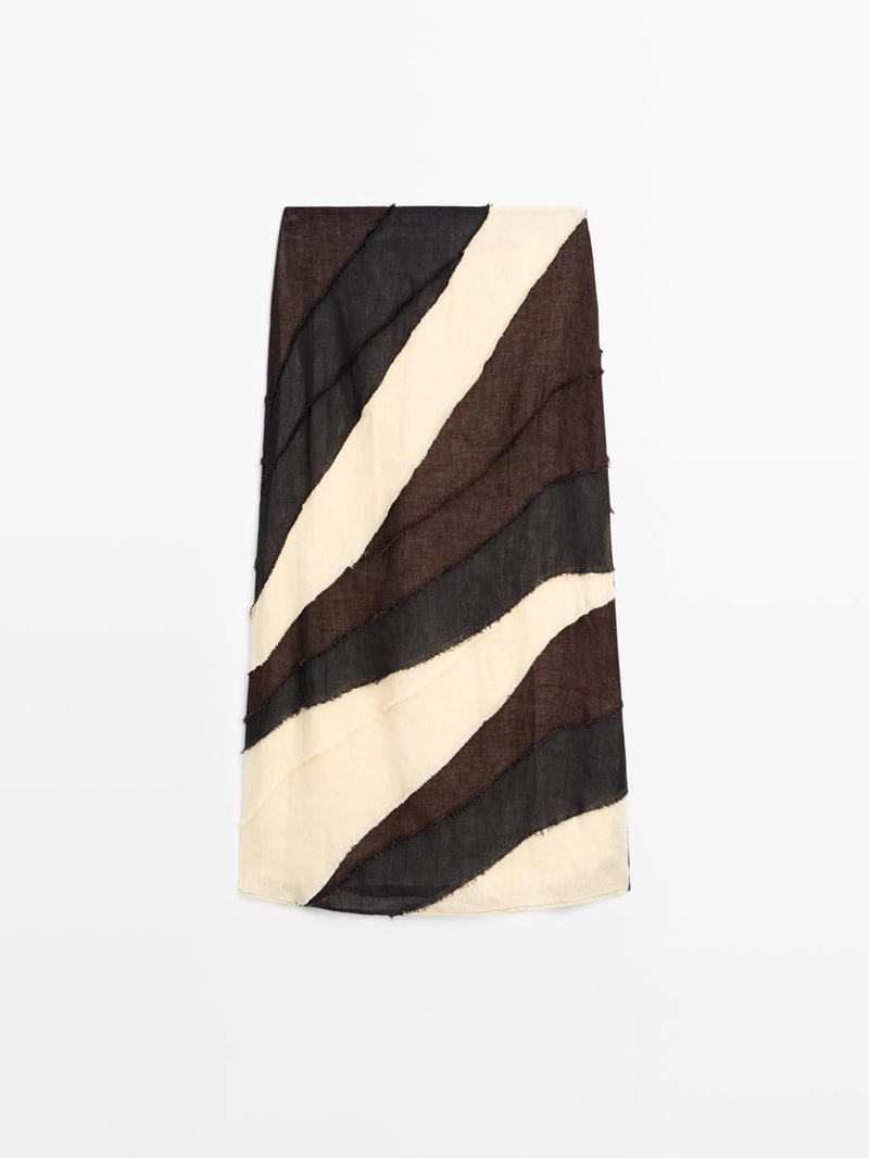 Многослойная юбка-миди из льна с контрастной отделкой