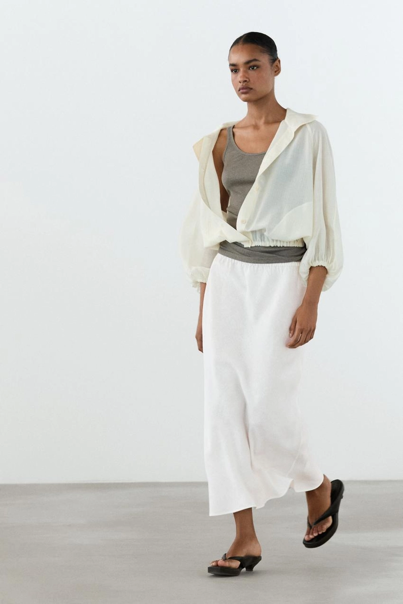 Юбка миди из 100% льна с эластичным поясом