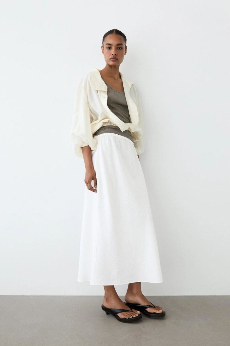 Юбка миди из 100% льна с эластичным поясом