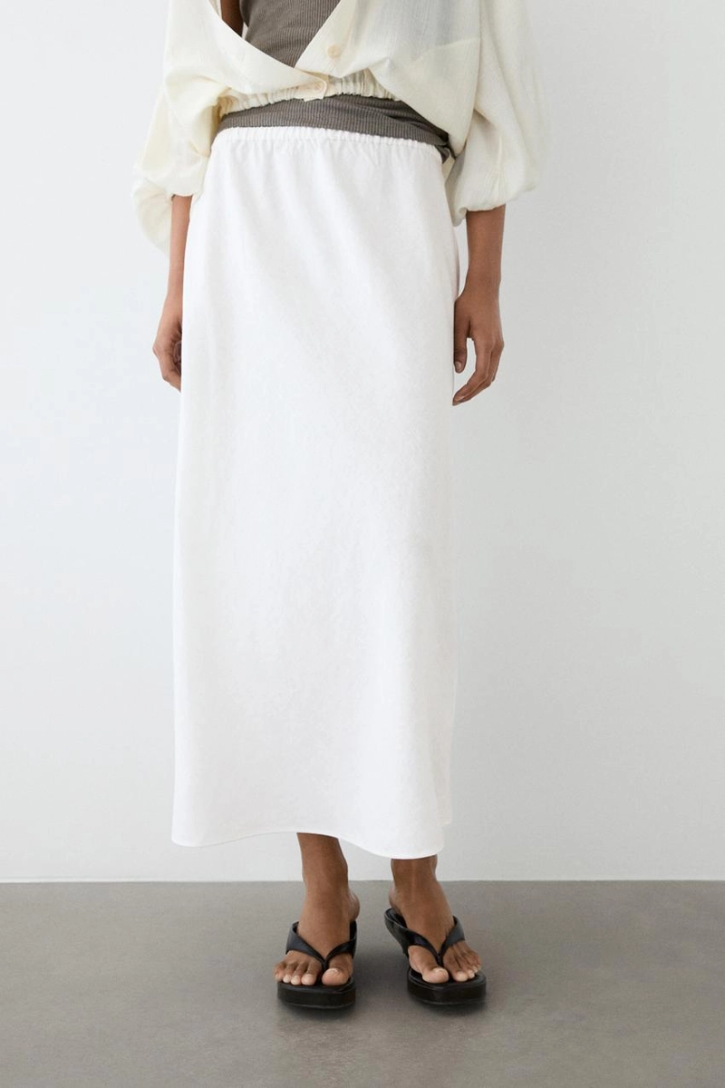 Юбка миди из 100% льна с эластичным поясом