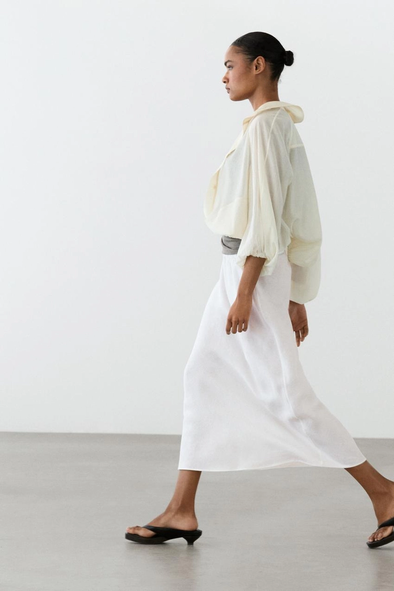 Юбка миди из 100% льна с эластичным поясом