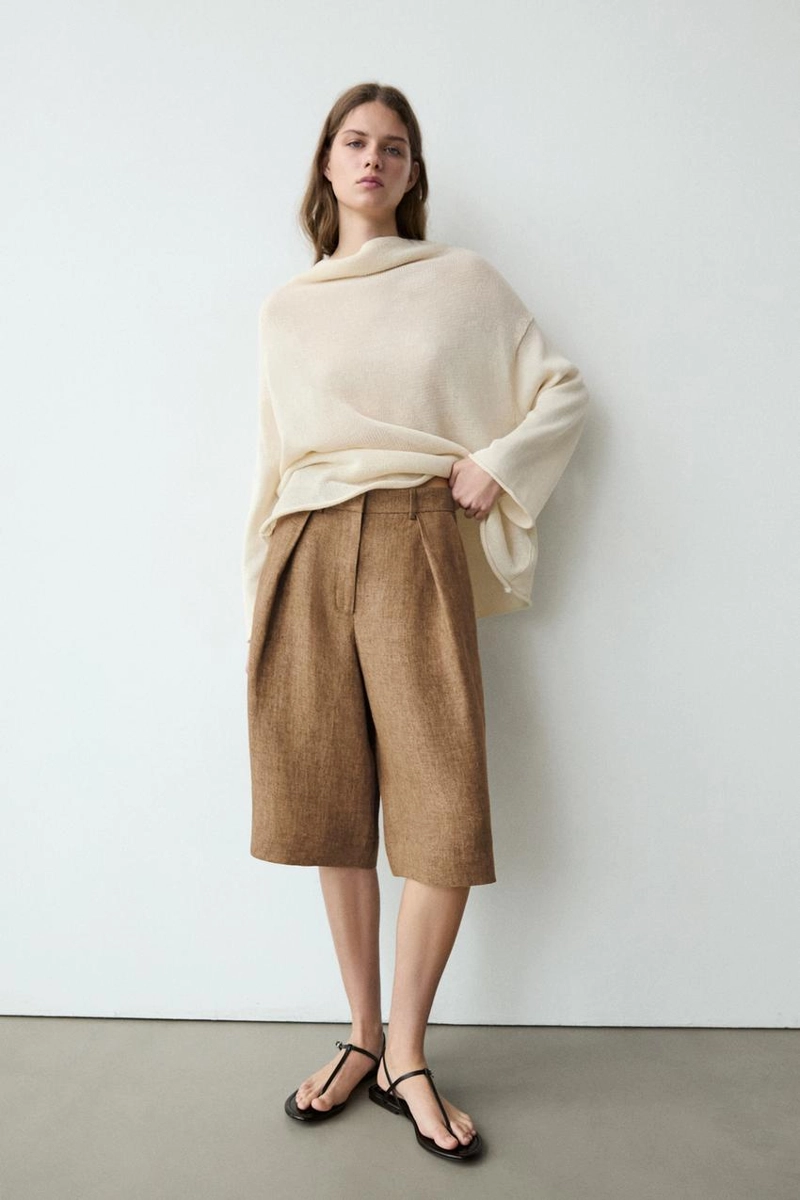 Шорты-бермуды из меланжевого льна для костюма