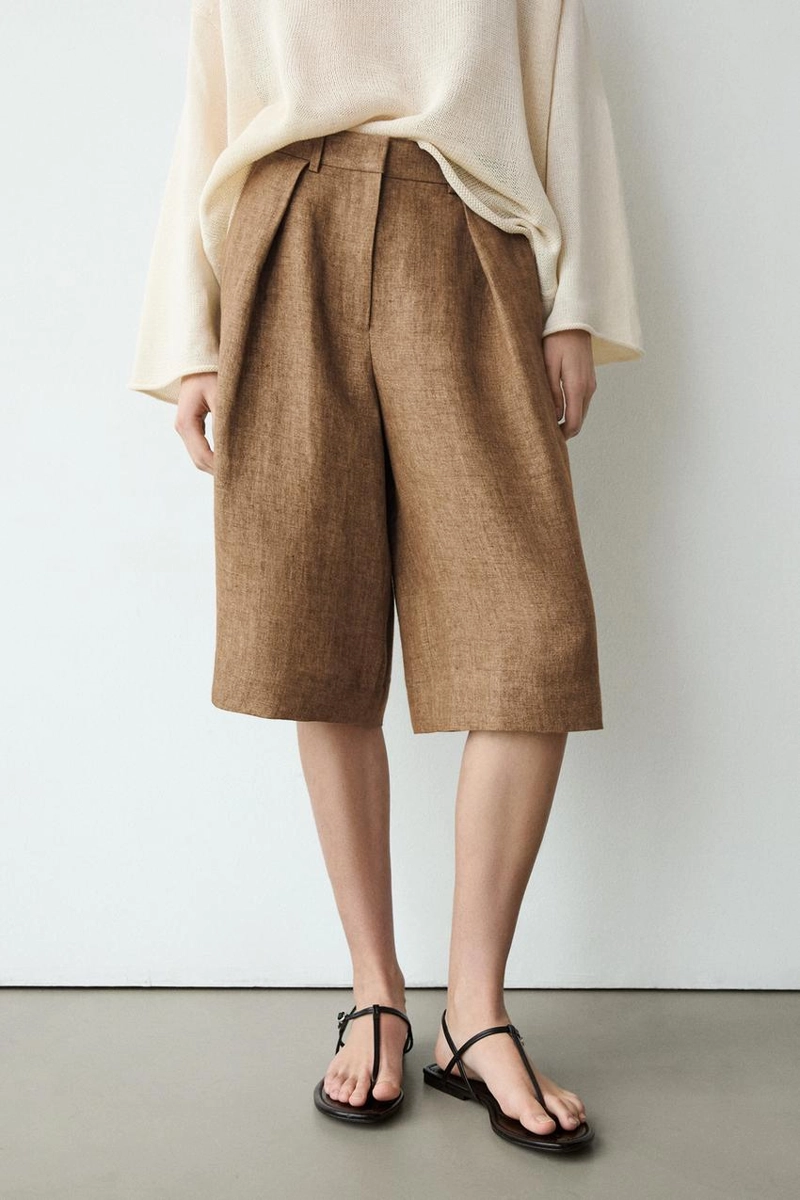 Шорты-бермуды из меланжевого льна для костюма