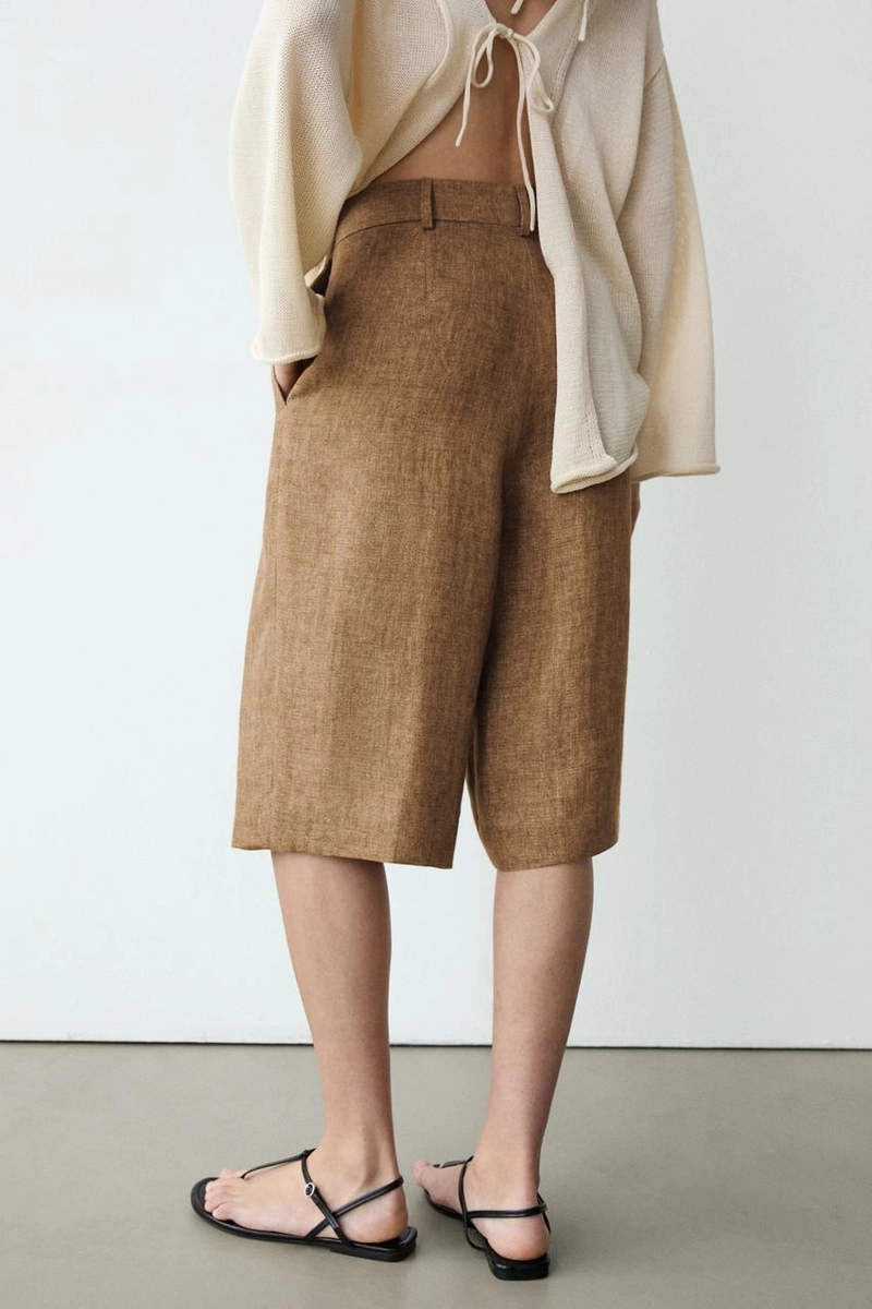 Шорты-бермуды из меланжевого льна для костюма