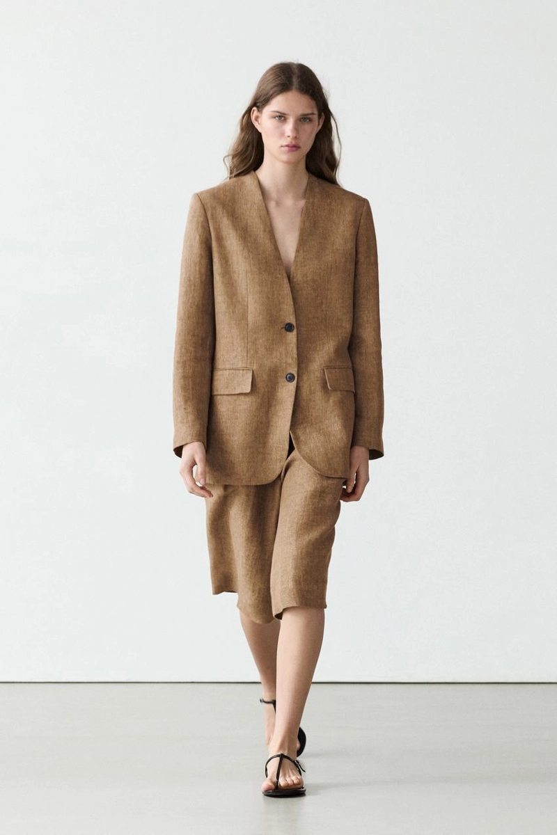 Шорты-бермуды из меланжевого льна для костюма