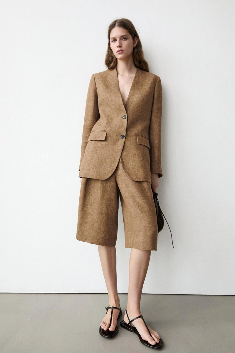 Шорты-бермуды из меланжевого льна для костюма