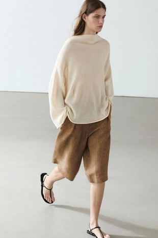 Шорты-бермуды из меланжевого льна для костюма- Заказать в России