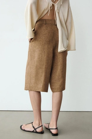 Шорты-бермуды из меланжевого льна для костюма- Заказать в России