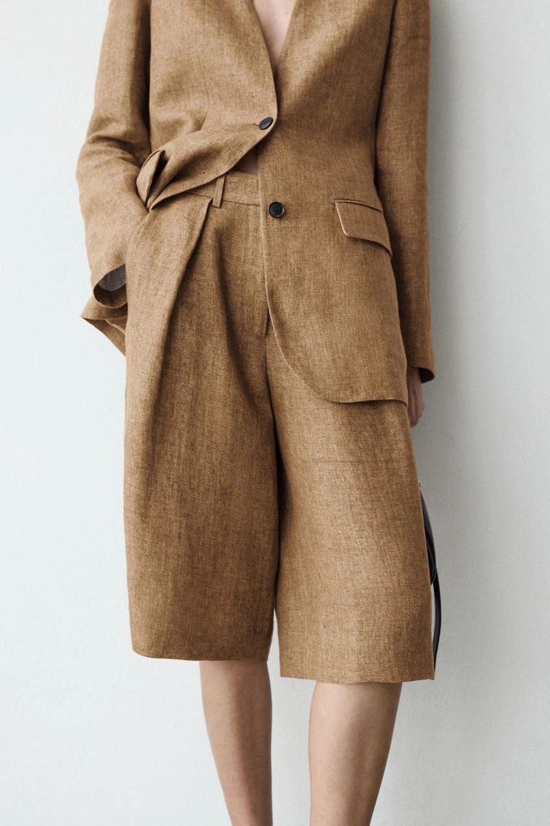 Шорты-бермуды из меланжевого льна для костюма