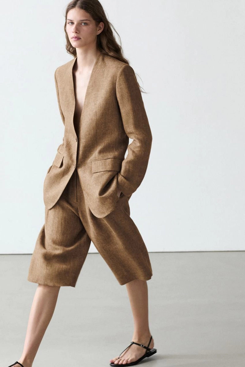 Шорты-бермуды из меланжевого льна для костюма