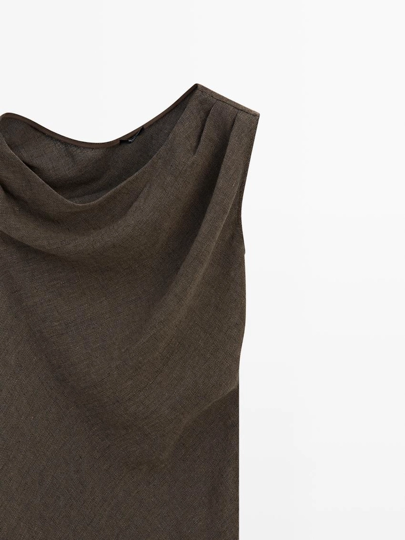 Платье миди из 100% льна с деталями на плечах