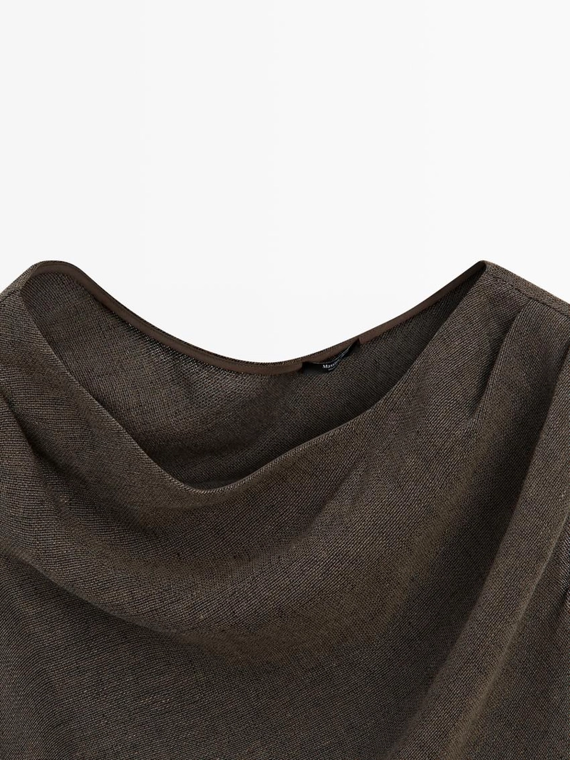 Платье миди из 100% льна с деталями на плечах