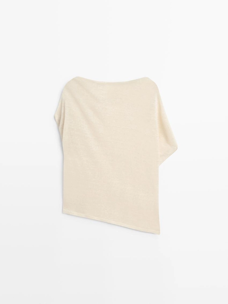 Льняной пальто с асимметричным укороченным кейпом