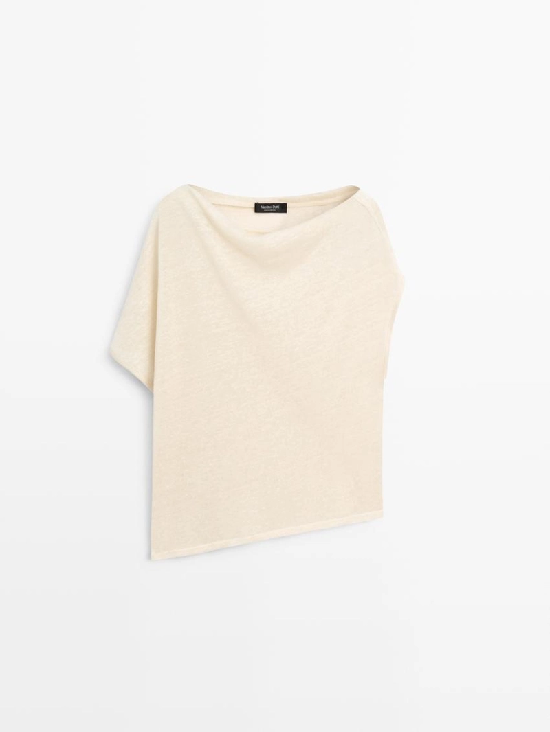 Льняной пальто с асимметричным укороченным кейпом