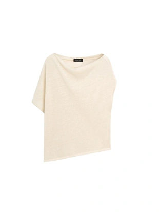 Льняной пальто с асимметричным укороченным кейпом- Заказать в России