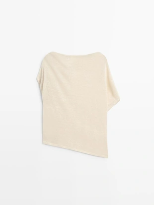 Льняной пальто с асимметричным укороченным кейпом- Заказать в России