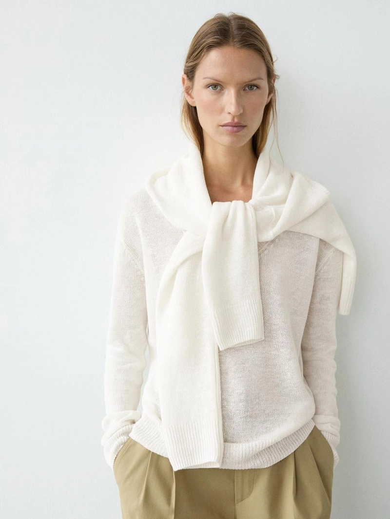 Трикотажный свитер с льняным v-образным вырезом