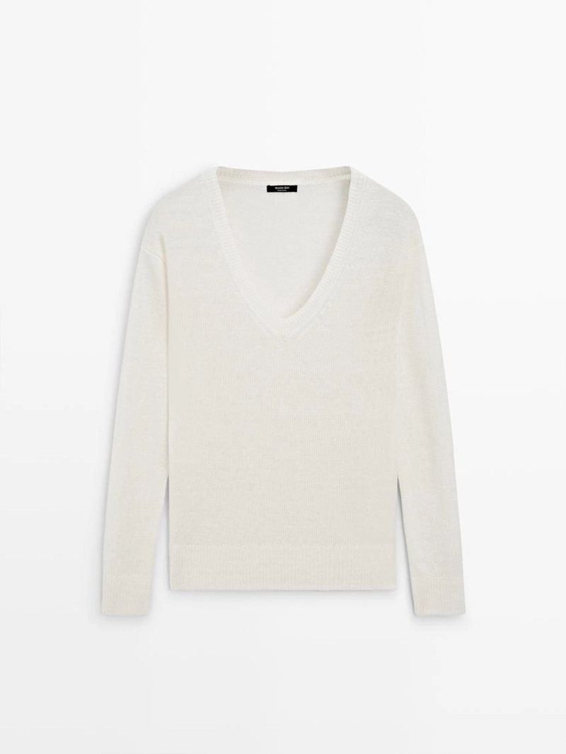 Трикотажный свитер с льняным v-образным вырезом