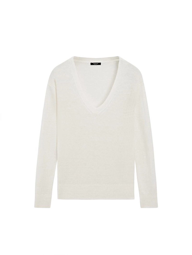 Трикотажный свитер с льняным v-образным вырезом