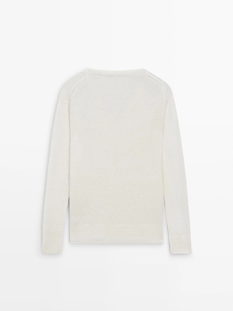 Трикотажный свитер с льняным v-образным вырезом