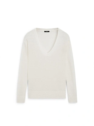 Трикотажный свитер с льняным v-образным вырезом- Заказать в России