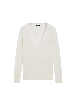 Трикотажный свитер с льняным v-образным вырезом- Заказать в России