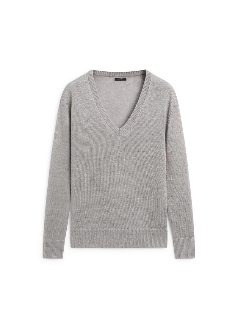 Вязанный свитер с льняным v-образным вырезом