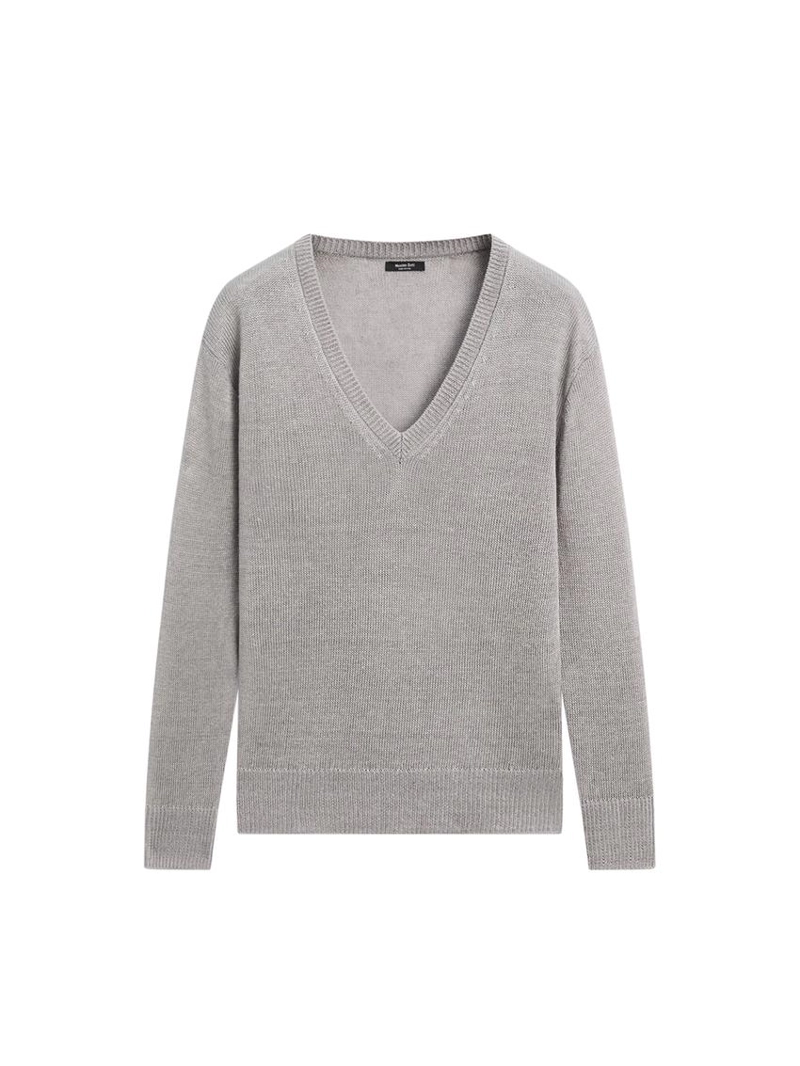 Вязанный свитер с льняным v-образным вырезом