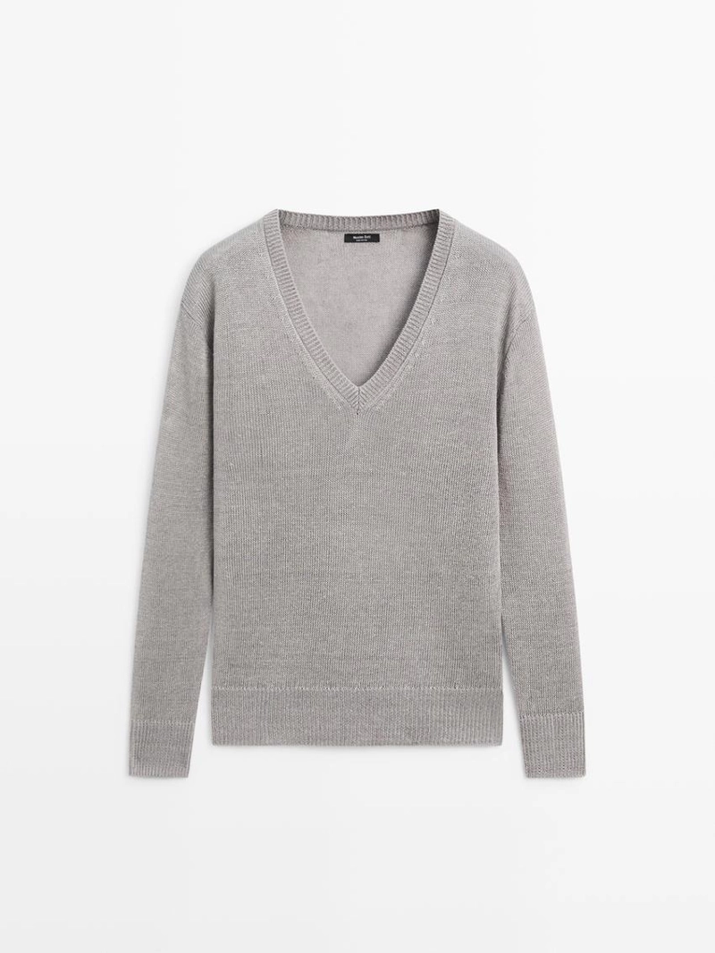 Вязанный свитер с льняным v-образным вырезом