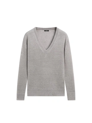 Вязанный свитер с льняным v-образным вырезом- Заказать в России