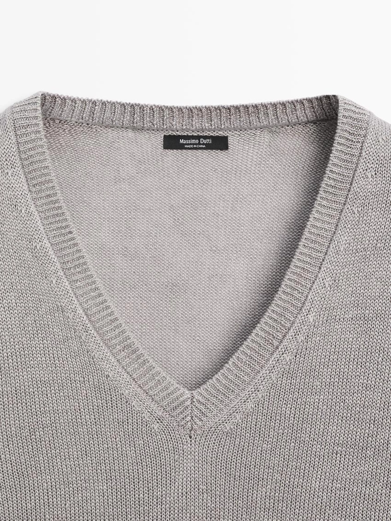 Вязанный свитер с льняным v-образным вырезом