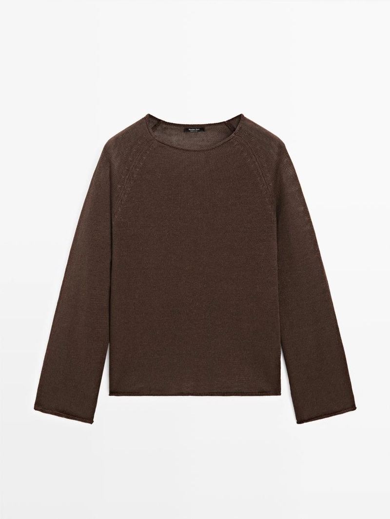 Пуловер из льняной пряжи с круглым вырезом