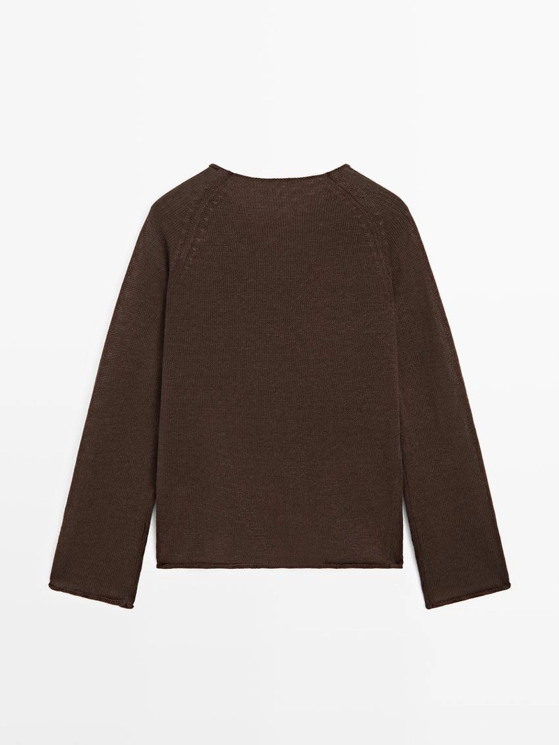 Пуловер из льняной пряжи с круглым вырезом