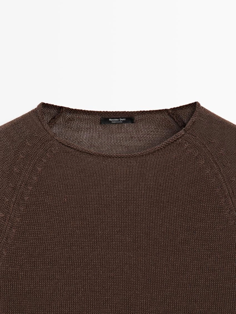 Пуловер из льняной пряжи с круглым вырезом