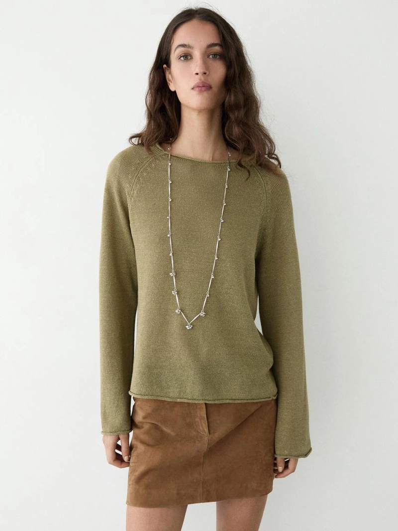 Пуловер из льна с круглым вырезом